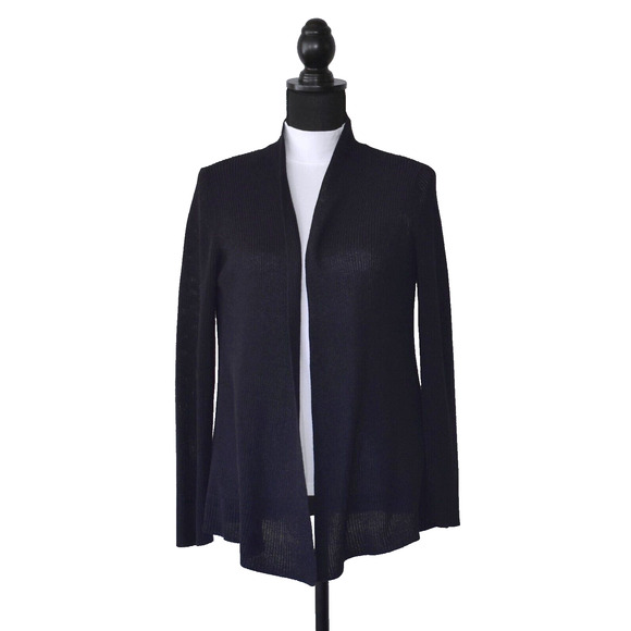 A6 Auth EILEEN FISHER Midnight Cotton/Silk Open Front Petite Cardigan Size PS - Picture 1 of 5